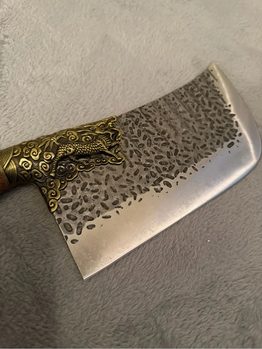 Meat Cleaver Knife   Silver Plain Edge Wood Handle Sheath